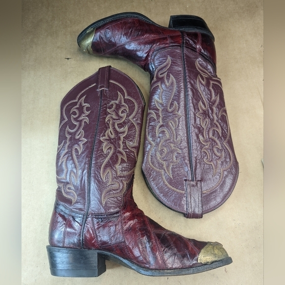 Tony Lama Black Label boots men's size 8C Exotic Genuine Black Cherry Eel skin c - Picture 9 of 13